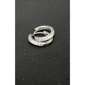 Sterling Silver CZ Huggie Hoop Earrings 925 Signed N Sparkle Hinged